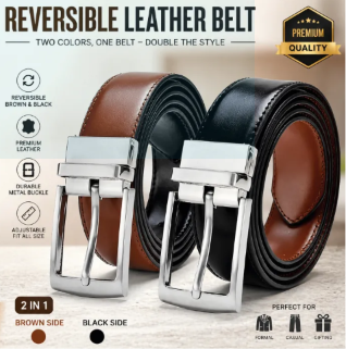 LA Men Leather Belt Reversible Black Brown Adjustable Turning Buckle Waist Belt Premium Quality